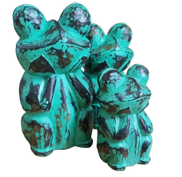 Hand Carved and hand Painted Green Wooden Frogs